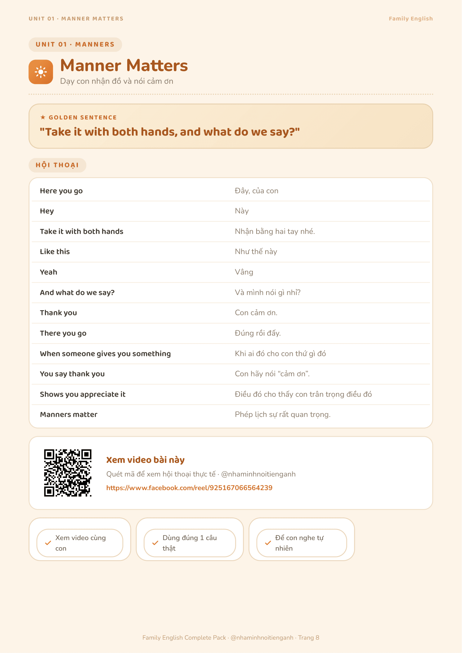 Trang mẫu Unit 01 của sách Family English